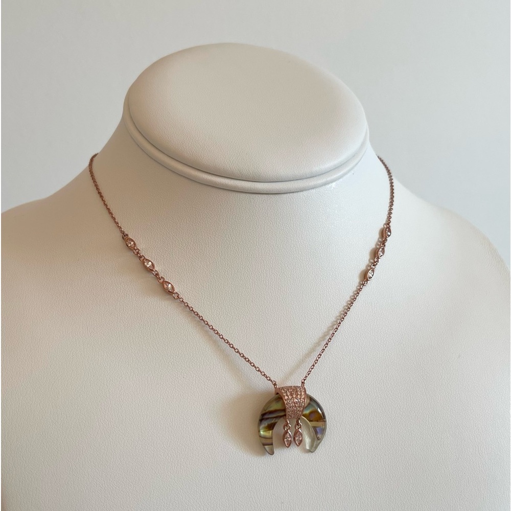 14K Rose Gold Sterling Silver Crescent Moon Charm Necklace (Abalone Shell) 🌙